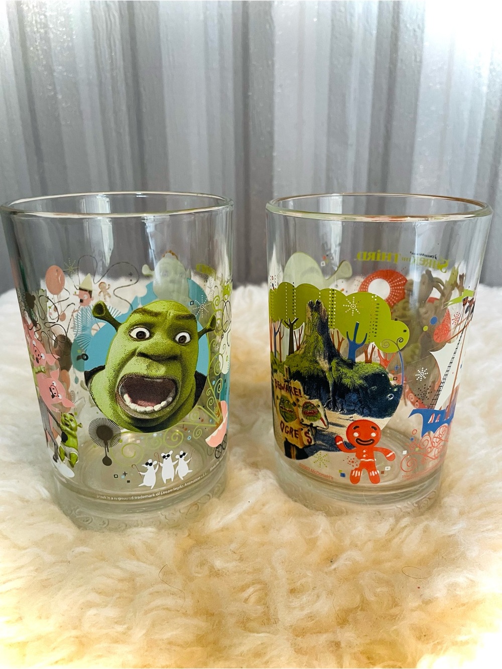 McDonald's Shrek the Third 2007 Glass Collector's Cups Set of 2 Used